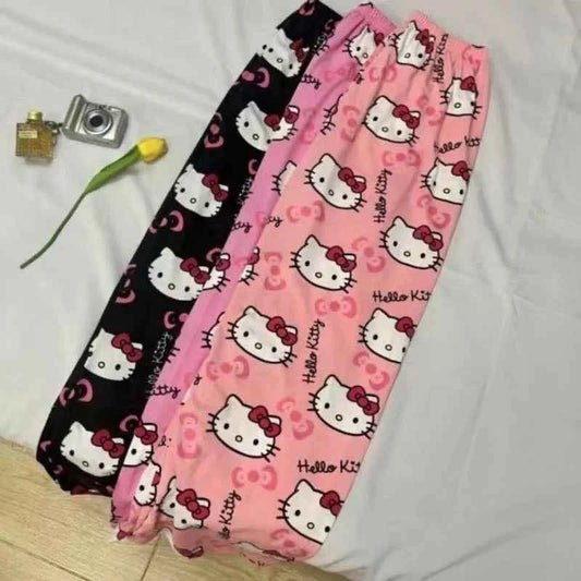 Cartoon Hello Kitty pajama pants for men and women spring and summer thin loose couple casual home pants walking pants
