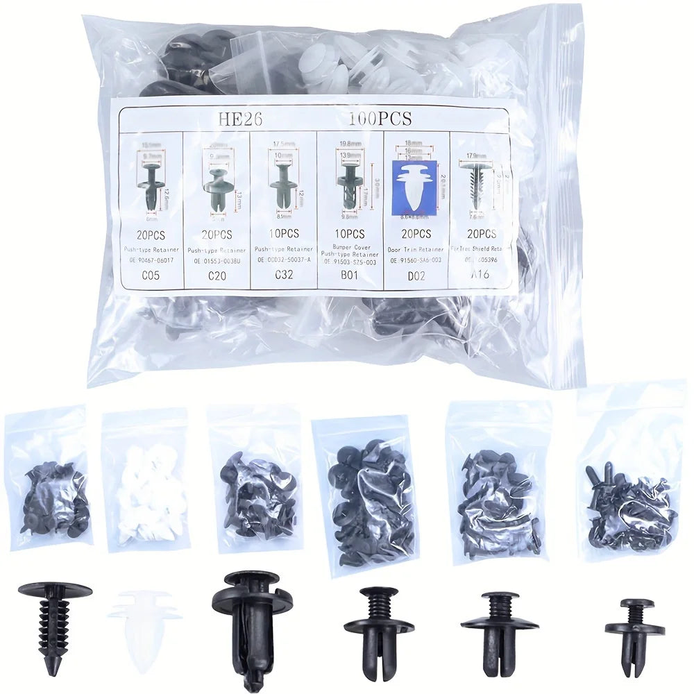 Auto Fastener Clip Mixed Car Body Push Retainer Pin Rivet Bumper Door Trim Panel Fastener Kit Car Clip 100/50 Box /Bag packaging