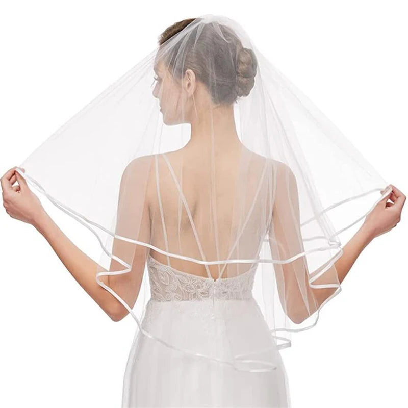 Gothic Ribbon Edge Bridal Veil for Women Accessories 2 Tiers with Comb Wedding Party Short Veil Accessories