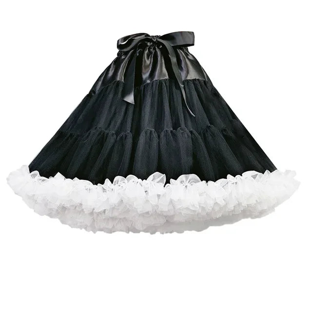 Lowest Pirce Womens 2-Layered Pleated Tulle Petticoat White Black Tutu Puffy Party Cosplay Skirt Lolita Cosplay Bridal Crinoline