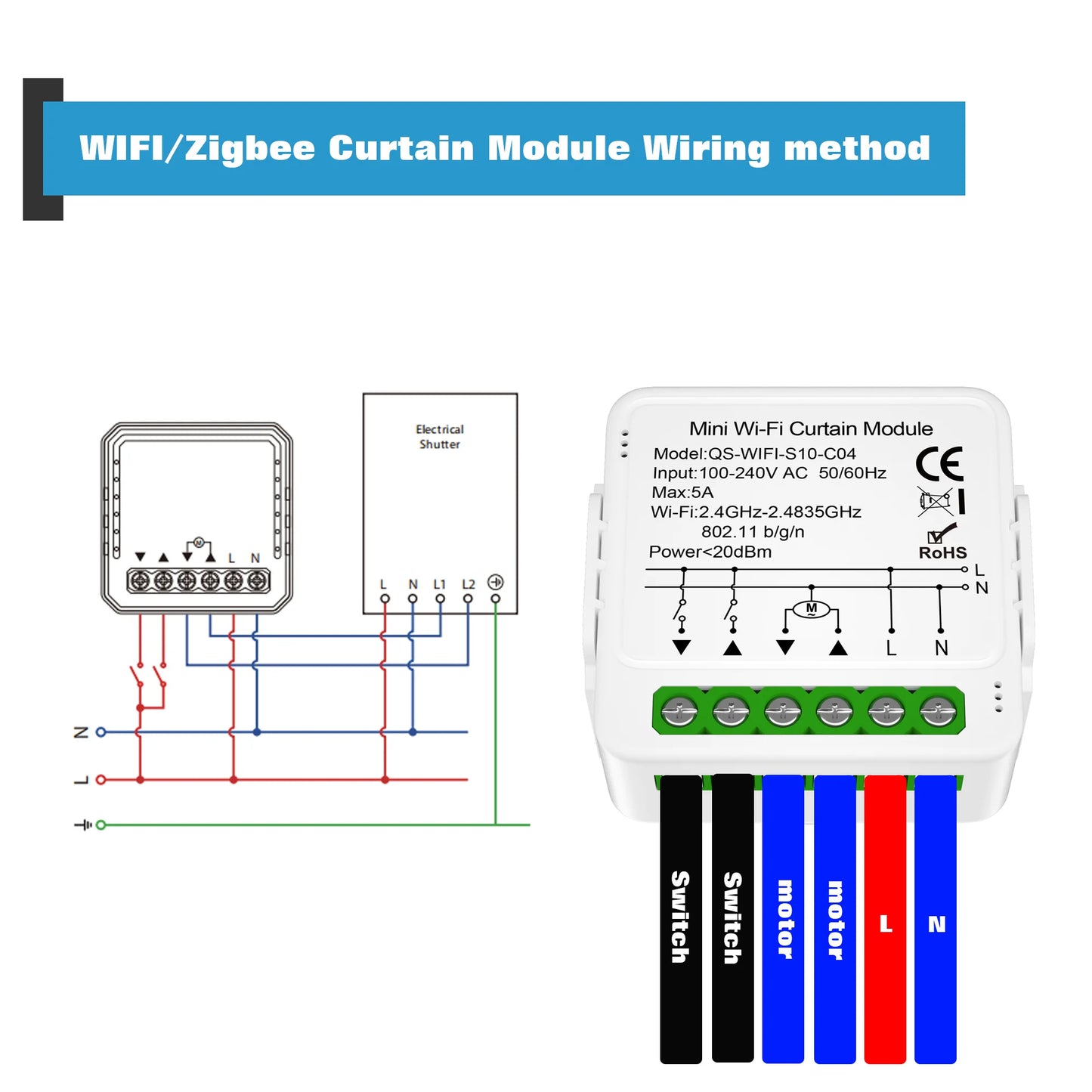 Module d'interrupteur intelligent Tuya WiFi Zigbee pour rideaux roulants, volets, moteur, contrôle par application, fonctionne avec Alexa Google Home Smart Life