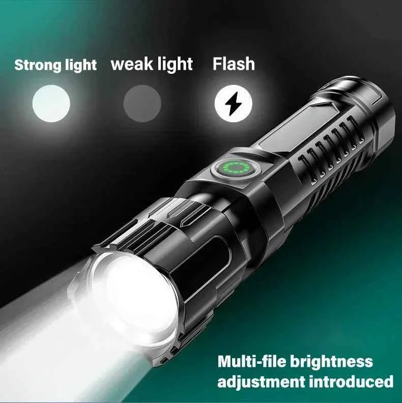 USB Charging Camping Fishing Emergency Zoom Lantern High Strong Power Led Flashlights Tactical Torch with Display Light