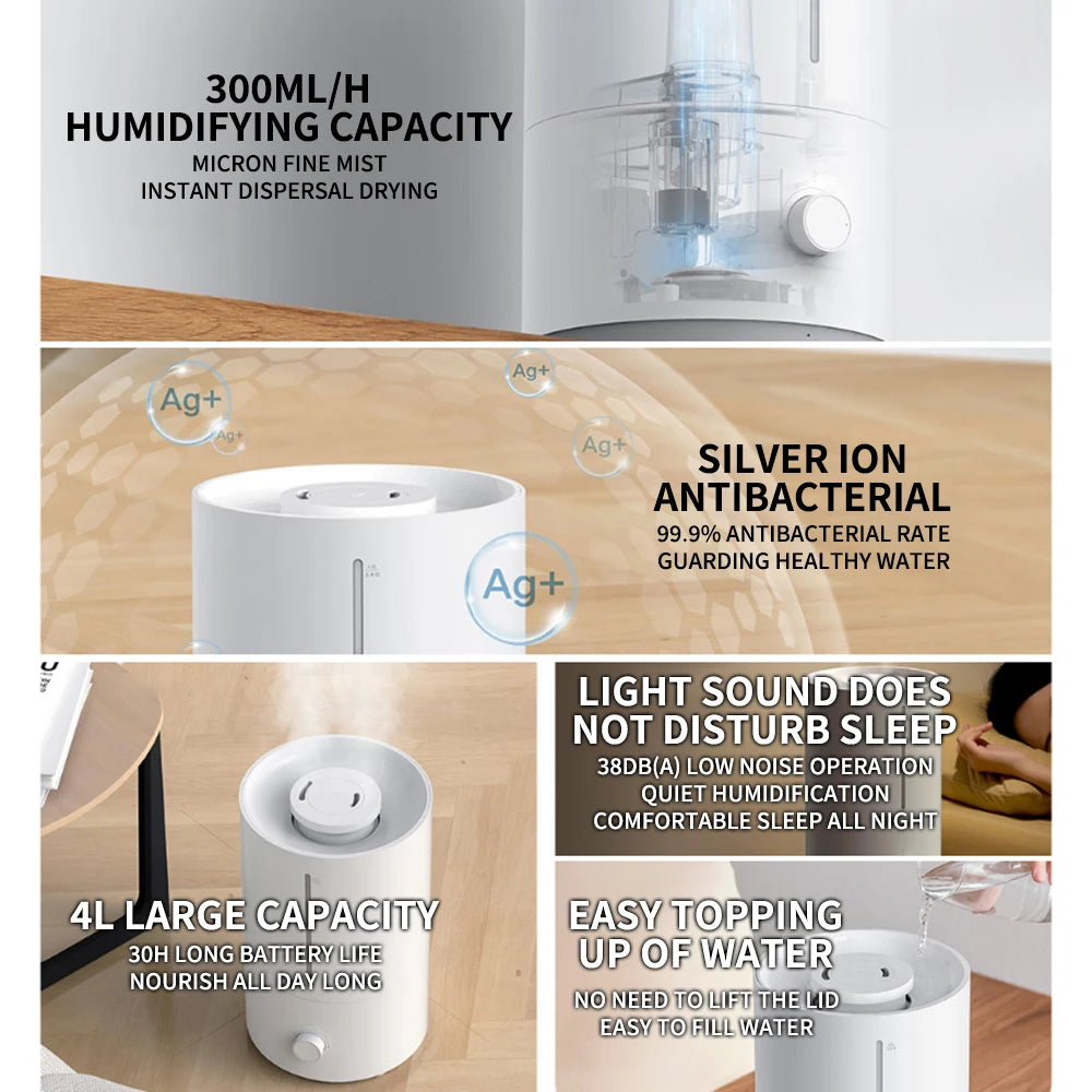 Original MIJIA Humidifier 2 300mL/h Humidification 4L Large Capacity Mist Maker Add Water Home Humidity Control Low Sound CN