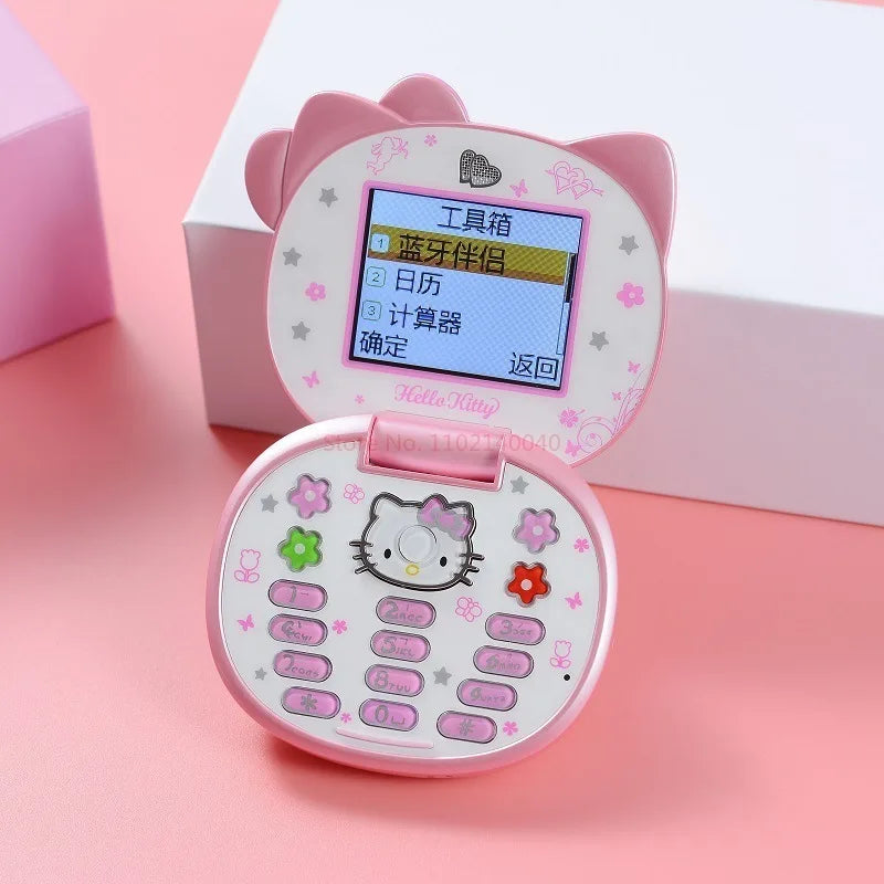 New K688 Hello Kitty Cute Mini Girl Mobile Phone With Flip Cartoon No Lock Children Dual Card Mobile Phone Kids Gift Kawaii Toys