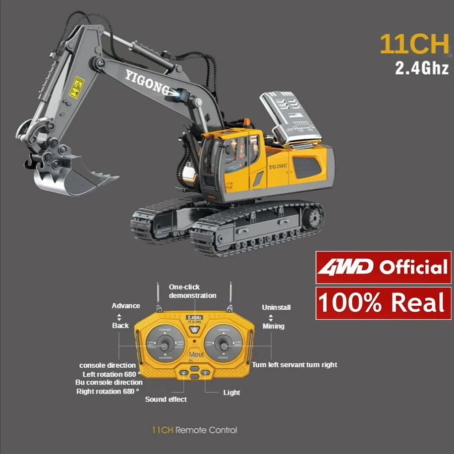 4WD Remote Control Excavator 4x4 Alloy Dump Truck Bulldozer Radio Model RC Car Construction Vehicle Toy Children Kids Gifts - Shoppiline