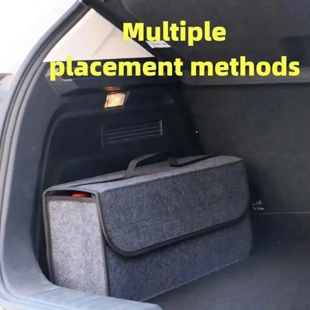 Large Car Trunk Organizer - Anti-Slip Soft Felt Boot Storage Box with Compartments for Auto Tool & Accessories