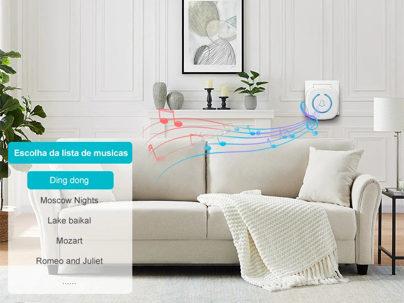 Wireless Doorbell Intelligent Welcome Door Bell 300M/984 FT Remote 60 Songs Melodies Home Smart Doorbell US EU UK Plug Optional