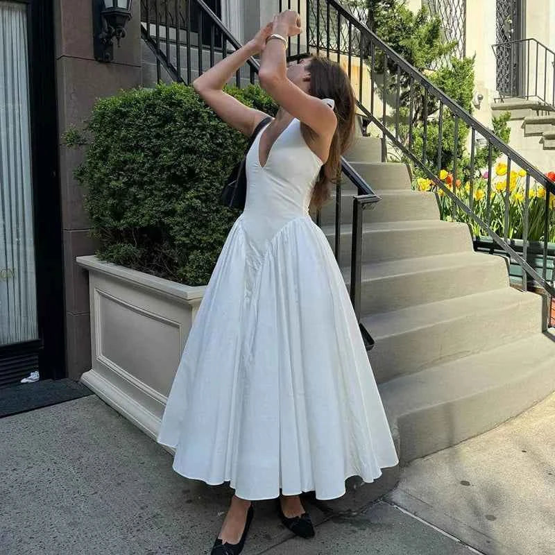 Ladies Summer Evening Party New Fashion Dress Women Sleeveless Backless V-Neck Sexy Birthday  Long Dresses 2025 Woman Streetwear