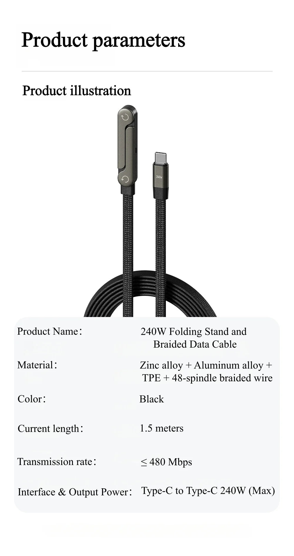 2-IN-1 Type-C Cable Foldable Mobile Phone Holder 240W Fast Charging Data Cable Multifunction Phone Charge Bracket Dual PD cable - Shoppiline