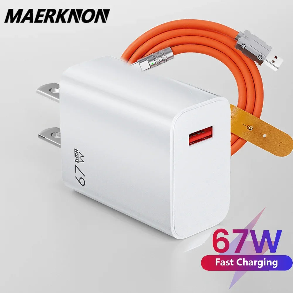 USB GaN Charger Total 67W Fast Charging Wall Phone Adapter 6A USB TypeC Cable Quick Charge 3.0 Plug For iPhone Samsung Xiaomi