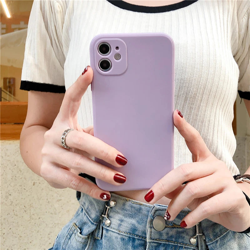 Original Square Liquid Silicone Phone Case For iPhone 11 12 13 14 15 Pro Mini XS Max X XR 15 Plus Lens Protection Cover Coque