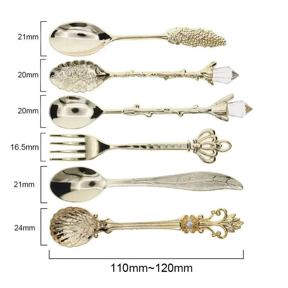 Vintage Court Coffee Spoon 6PCS/Set Ice Cream Spoon Jam Spoon Dessert Spoon Crystal Head Tableware Set Gift Crafts