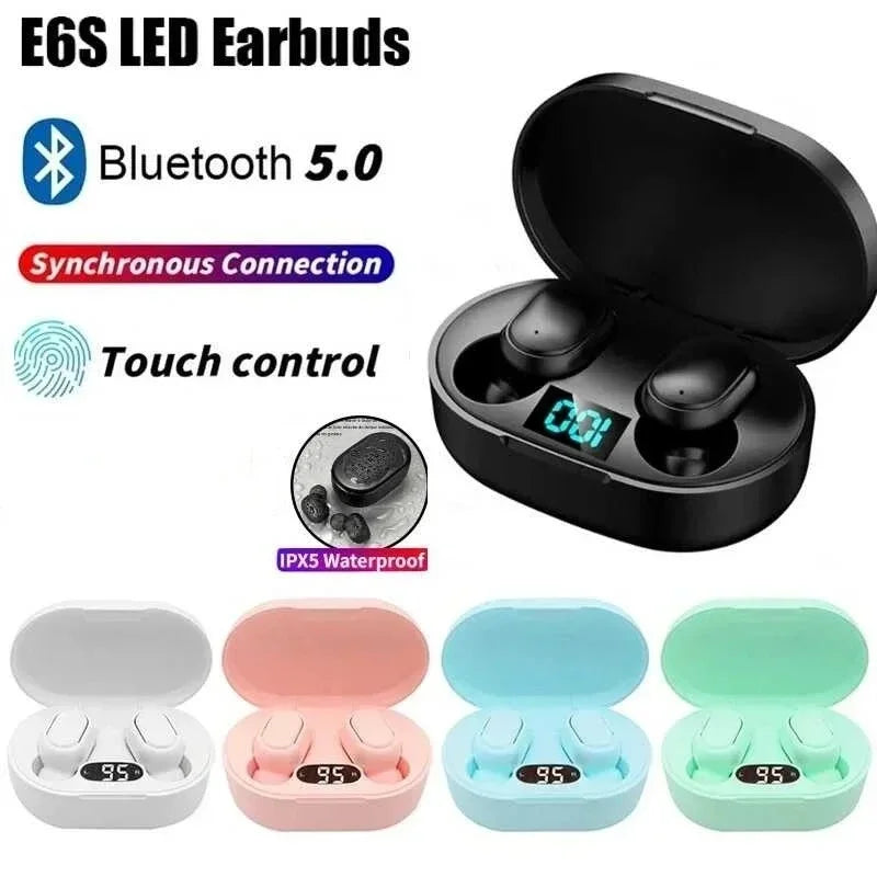 Digital Display Bluetooth Earphones with Mic TWS E6S Wireless Bluetooth Headset Noise Cancelling Headset for Xiaomi Huawei Oppo