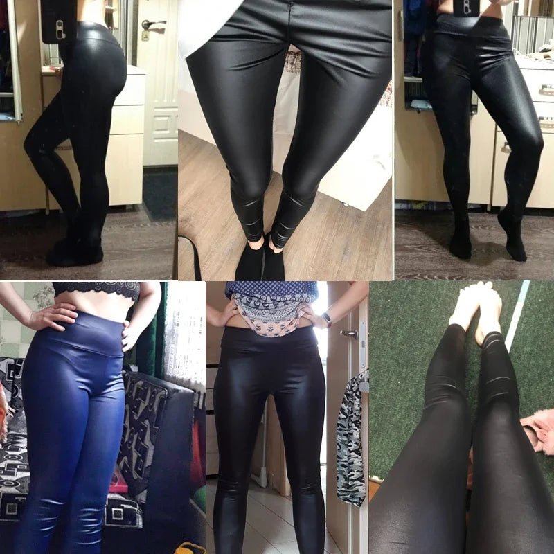 Pantalon taille haute en faux cuir Yoga décontracté Pantalon longue tenue quatre saisons à haute élasticité Pantalon de base