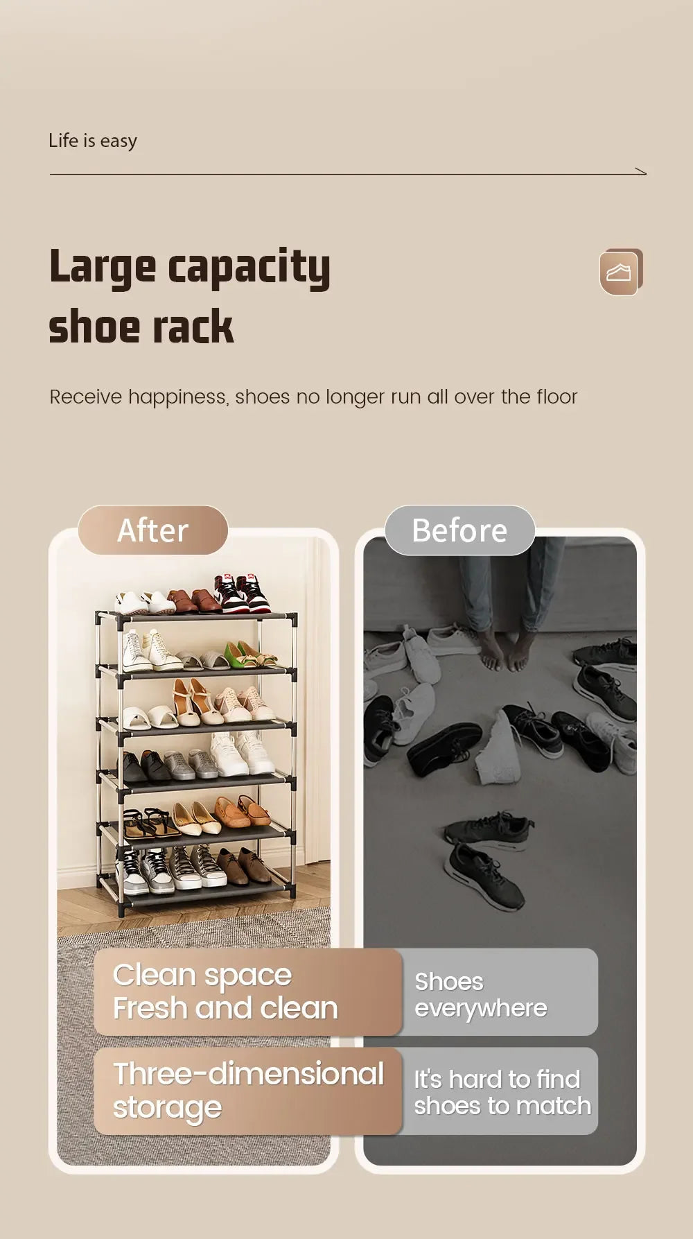 Stylisches Schuhregal Metall Einfaches Schuhregal Schuh-Organizer Ständer Halter Platzsparendes schwarzes Schuhregal für Wohnzimmer