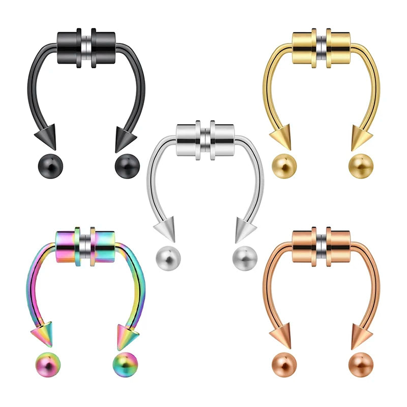2Pcs or 5Pcs Magnet Nose Ring Stainless Steel Horseshoe Ring Nose Clip Non-pierced Nose Hoop Magnetic Nose Nail piercing nariz