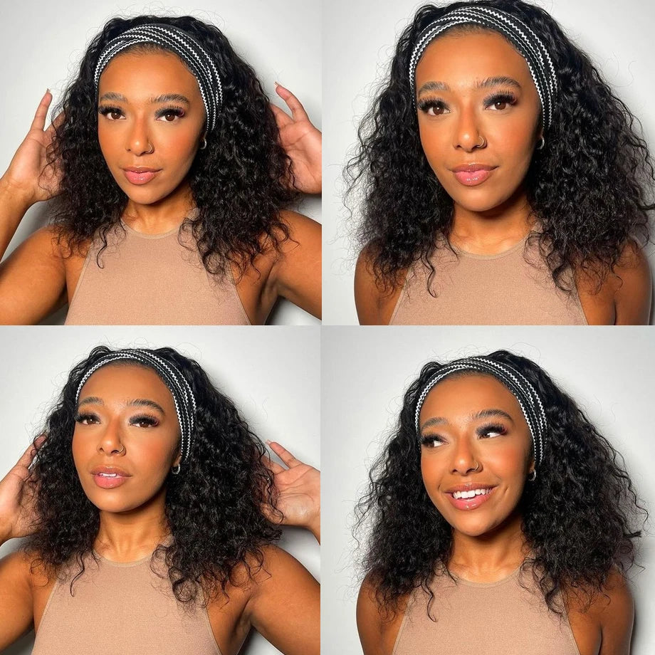 Kinky Curly Headband Wig Human Hair MYLOCKME Curly Human Hair Wigs for Women Full Machine Wig 180% Density