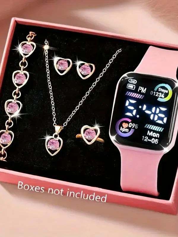 6-piece set of fashion electronic watch necklace earrings ring set for teenagers boys and girls, the best choice for frien watch for women women watches