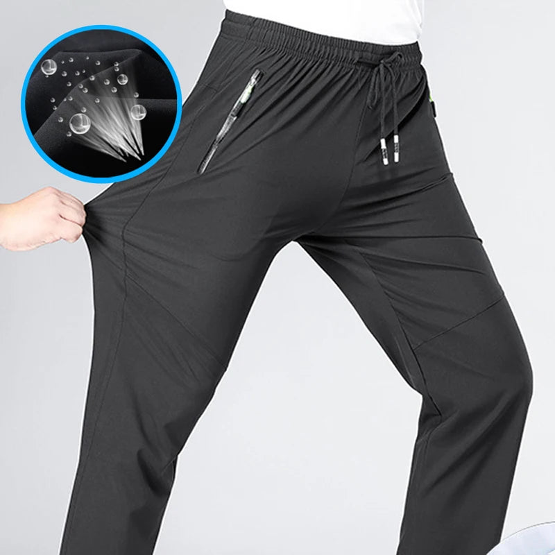 Breathable Men's Casual Pants Quick Dry Straight Elastic Waist Jogger Sweatpants Korean Classic Sport Trousers Plus Size 4XL 5XL