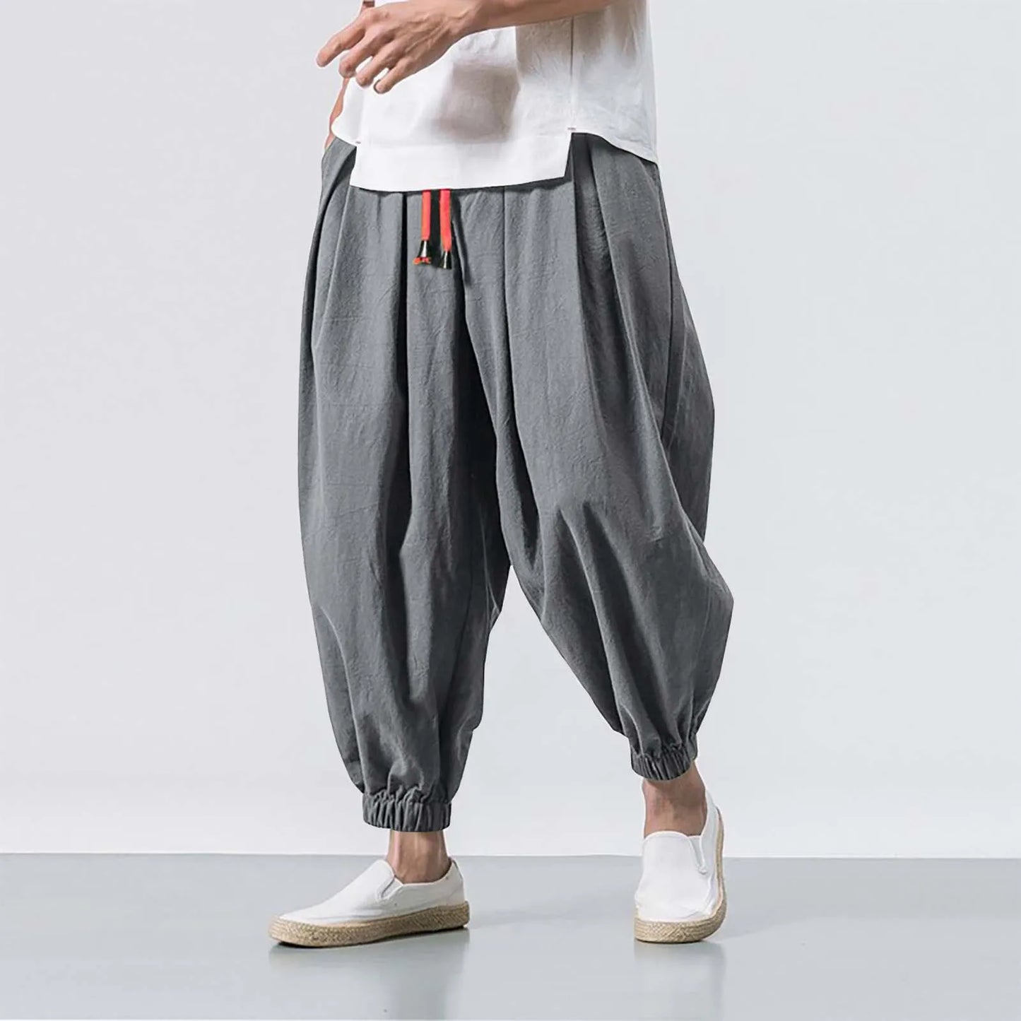 FGKKS Printemps Homme Lâche Sarouel Chinois Lin Surpoids Jogging Haute Qualité Marque Décontracté Pantalon Grande Taille Homme