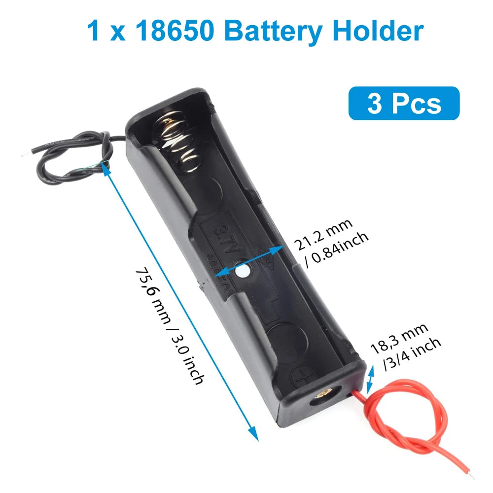 3pcs 18650 Battery Holder with Wire 3.7V,7.4V, 11.1V, 14.8V 18650 Battery Holder Box for Battery storage charging