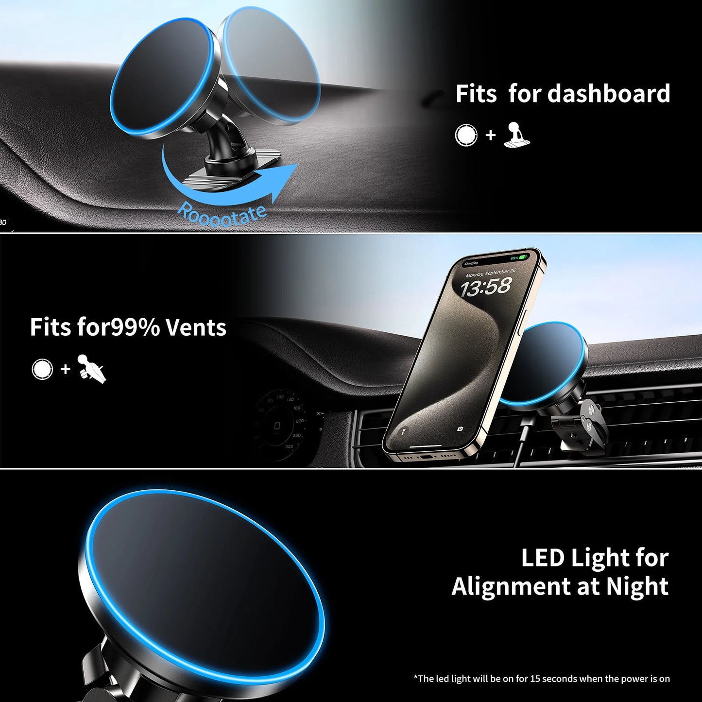 for MagSafe Car Mount Charger, 15W Magnetic Wireless Car Charger,Universal Car Wireless Charger Mount for iPhone 17/16/15/14/13 - Shoppiline