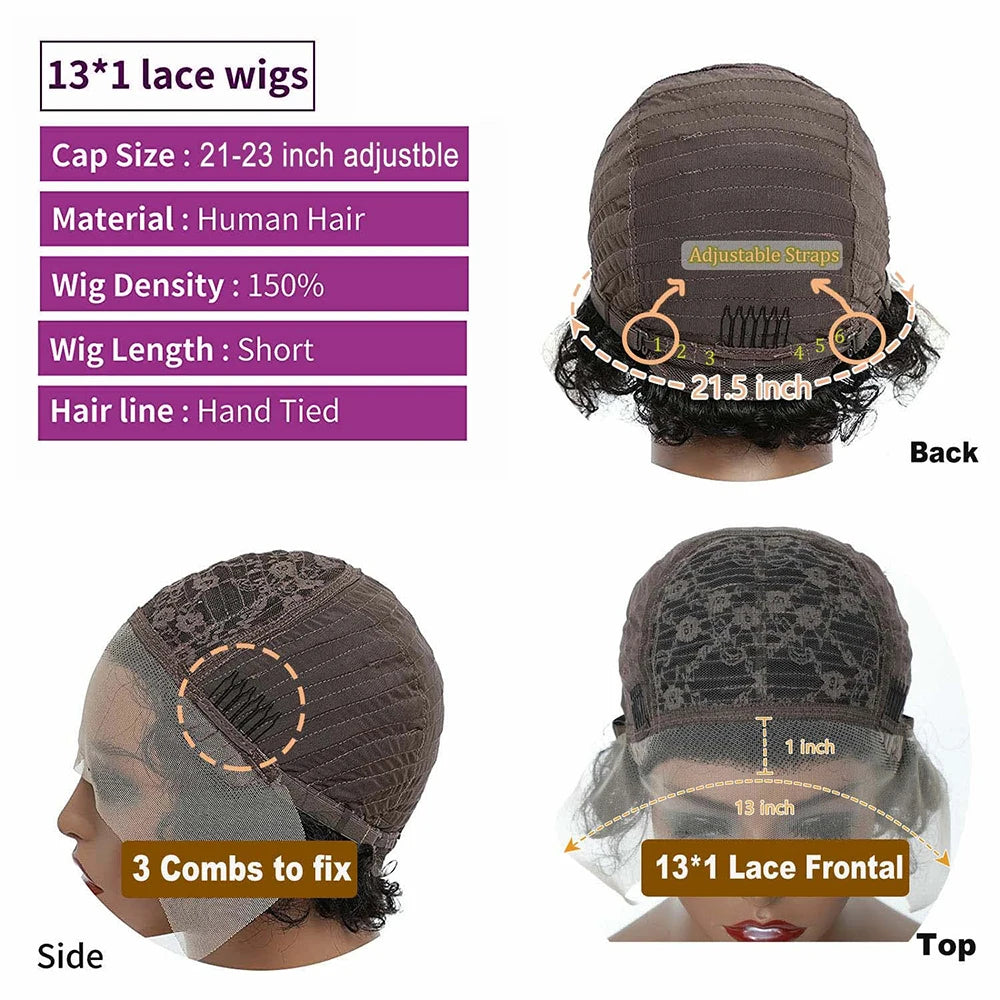 Kurze lockige Perücke Transparente Lace-Front Echthaarperücke Pixie Cut Perücken Brasilianische Wasserwelle Echthaarperücken für Frauen