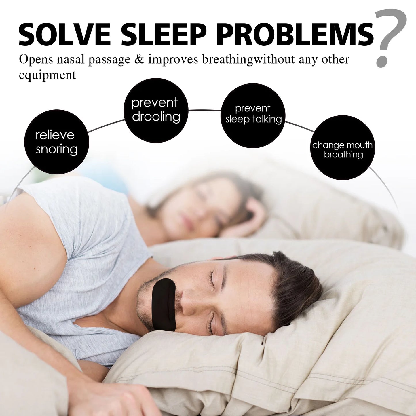 Autocollant anti-ronflement pour un meilleur sommeil, améliore la respiration buccale, réduit le ronflement, ruban correcteur de bouche pour adultes pendant le sommeil nocturne.