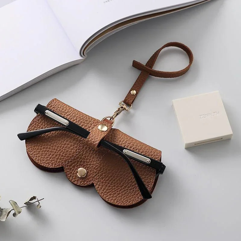 Litchi Embossed PU Leather Glasses Case Cute Hanging Eyewear Holder for Sunglasses Reading Glasses Portable Travel Storage Bag