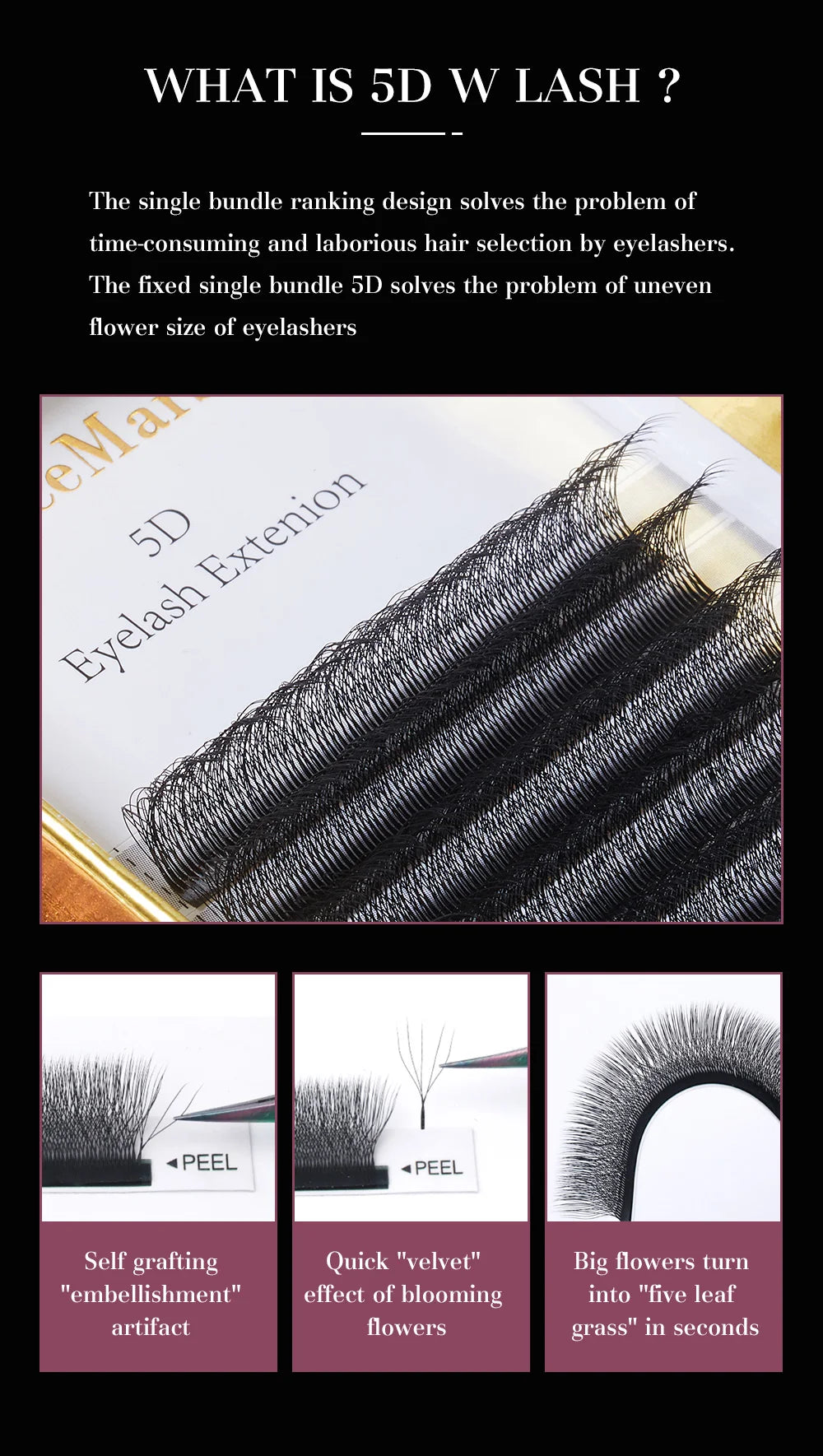 DeceMars 5D - W Shaped Eyelash Extension (12line/Tray) for Makeup