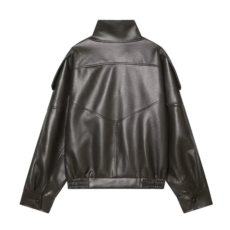 Women's Faux leather Jacket New Fashion Long Sleeve Versatile Jacket Personality Chic Women Coat Autumn Winter Ladies Outerwear
