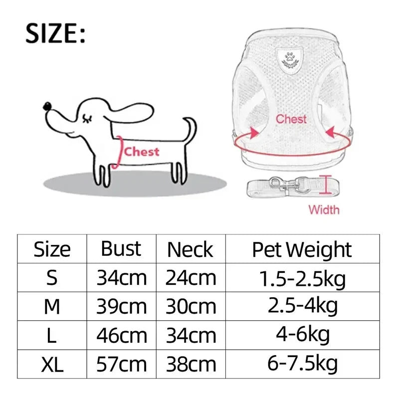 Adjustable Mesh Pet Harness with Leash, Polyester Vest Type Walking Strap for Small Medium Cats Dogs