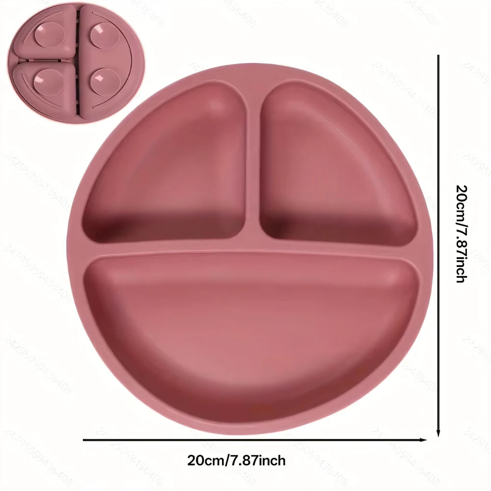 Suction Plates For Babies, Silicone With Lid Divided Design Dinner Plate