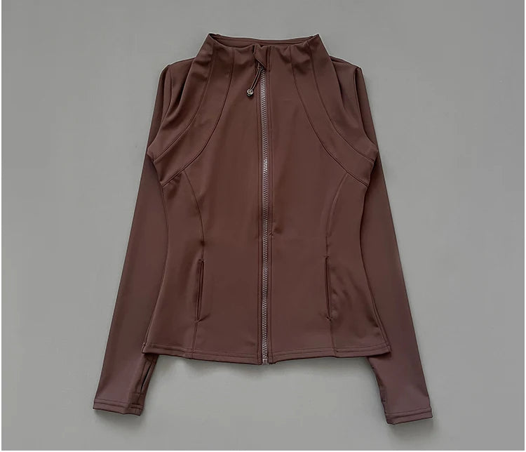 Veste de Fitness à Col Montant Séchage Rapide pour Femme, Coupe Cintrée, Fermeture Éclair, Vêtement de Yoga, Manches Longues, Respirant, Course à Pied, Sport, Cyclisme