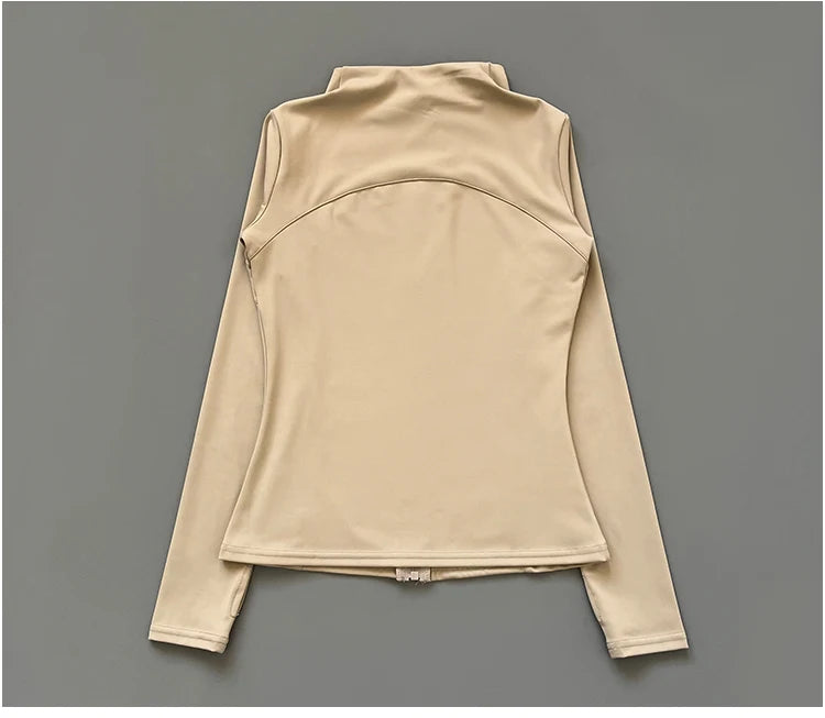 Veste de Fitness à Col Montant Séchage Rapide pour Femme, Coupe Cintrée, Fermeture Éclair, Vêtement de Yoga, Manches Longues, Respirant, Course à Pied, Sport, Cyclisme