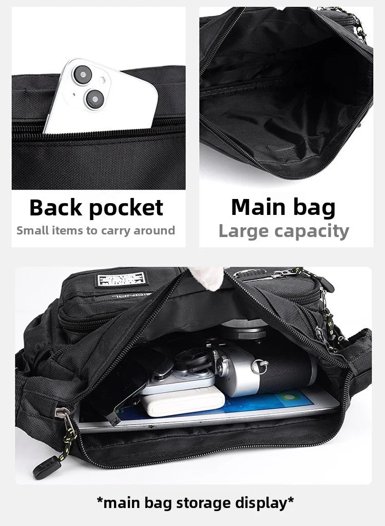 Men's cross-body bag with multi-layered pockets, adjustable shoulder strap, business single-shoulder bag