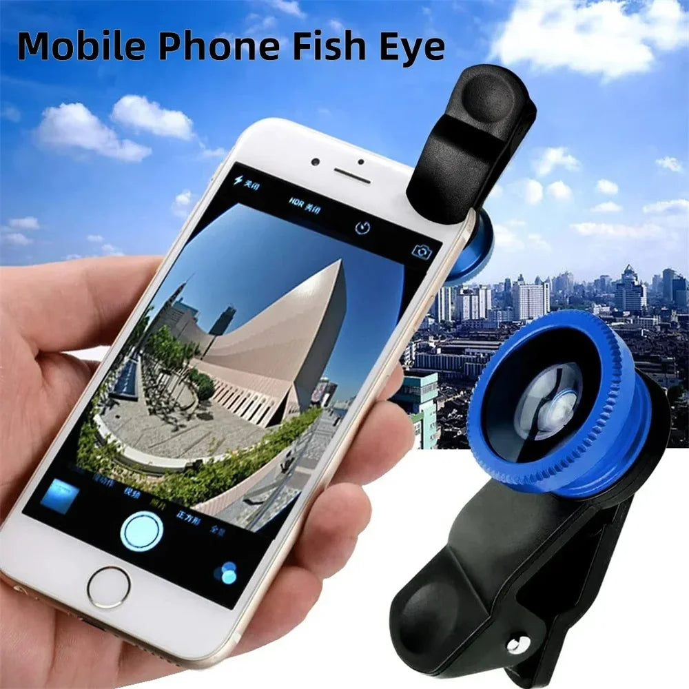 Objectif 3 en 1 Fisheye Grand Angle Zoom 0,67X Macro pour Téléphone Kits d'Objectifs Caméra pour Smartphone Objectif Zoom Fisheye avec Clip Téléphone
