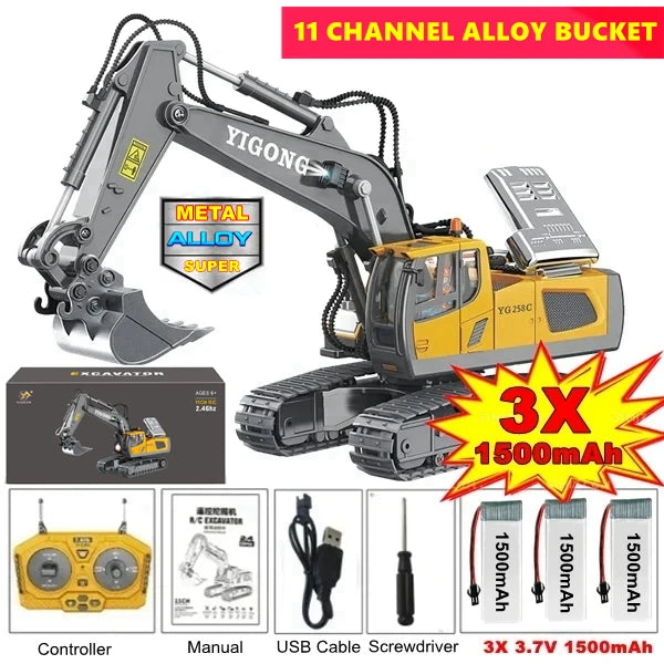 4WD Remote Control Excavator 4x4 Alloy Dump Truck Bulldozer Radio Model RC Car Construction Vehicle Toy Children Kids Gifts - Shoppiline