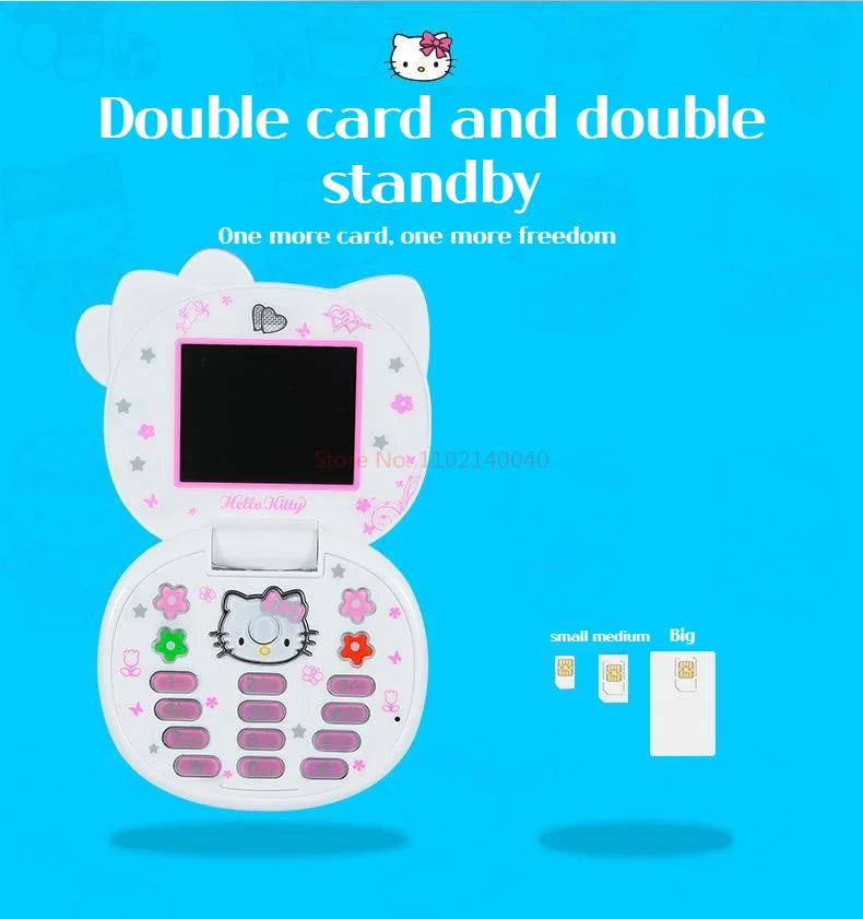 New K688 Hello Kitty Cute Mini Girl Mobile Phone With Flip Cartoon No Lock Children Dual Card Mobile Phone Kids Gift Kawaii Toys