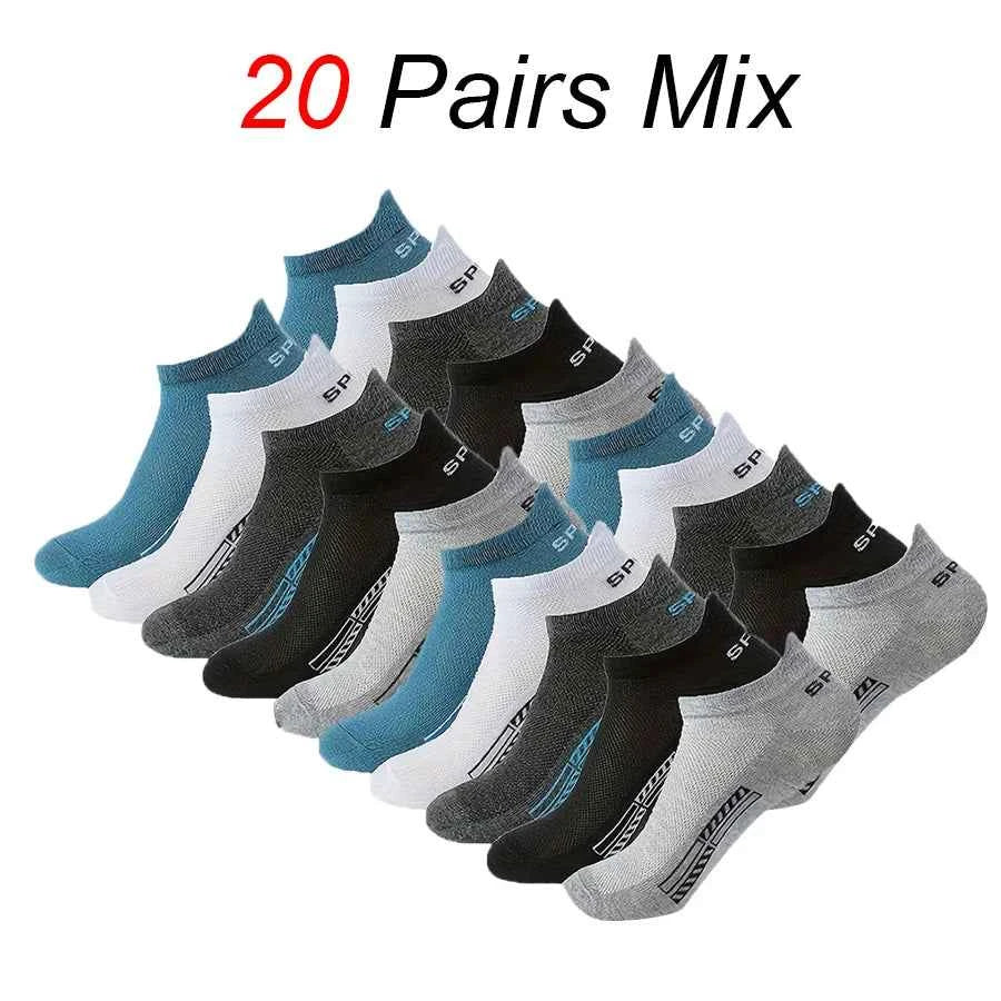 5/10/20 Pairs Men Solid Color Shallow Mouth Socks Spring Summer Mesh Breathable Odor Proof Sweat Absorbing Casual Boat Socks