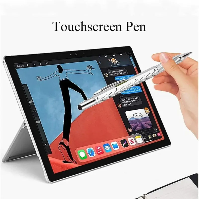 7 In1 Multifunction Ballpoint Pen with Modern Handheld Tool Measure Technical Ruler Screen Stylus Screwdriver Touch Spirit Level