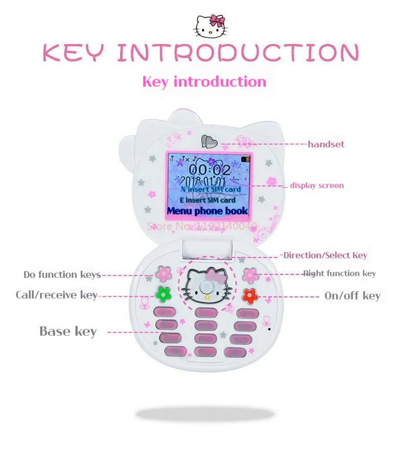 New K688 Hello Kitty Cute Mini Girl Mobile Phone With Flip Cartoon No Lock Children Dual Card Mobile Phone Kids Gift Kawaii Toys