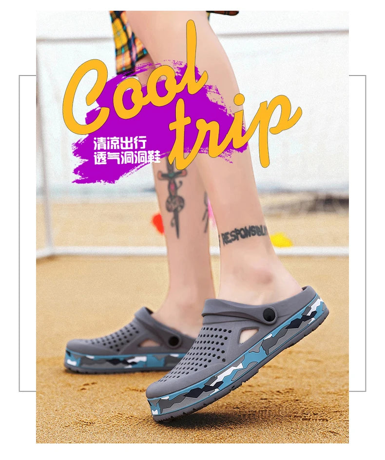 Men's summer casual hole shoes non slip lightweight breathable Two wearing men's sandals fashion comfort beach shoes slippers