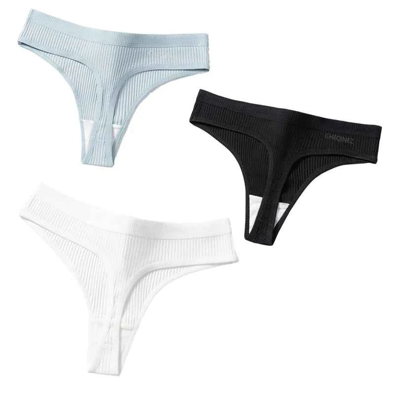 3Pcs/Set Thongs Women's Panties Striped Briefs Girls Solid Color Elastic Underwear Female Sexy Lingeries Hot Comfort G-string