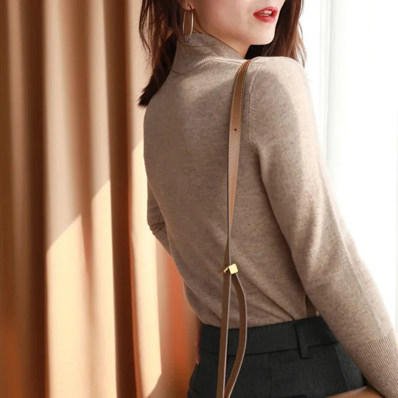 Pull-overs chic Automne-Hiver pour femmes, en tricot, col roulé, manches longues, coupe ajustée, doux et chaud, Pull Femme Top