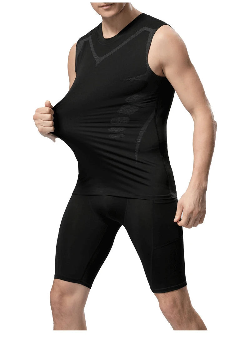 Herren Sci-Fi-bedrucktes schwarzes Tanktop, modisches und lässiges, schnelltrocknendes Herren-T-Shirt, elastisches Sport- und Fitness-Tanktop mit Rundhalsausschnitt