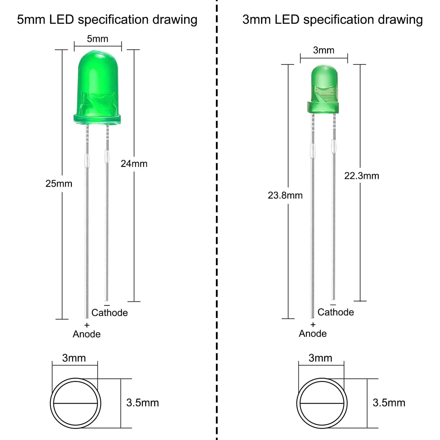 100/200Pcs 3mm 5mm LED Light Emitting Diodes Assortment Kit Round Diffused Led Circuit Component Assorted Set for Arduino