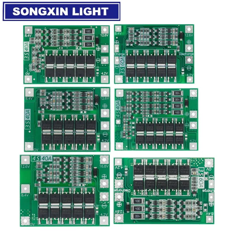 2S 3S 4S 20A 40A 60A Li-ion Lithium Battery Charger Protection Board 18650 BMS Drill Motor 11.1V 12V/14V 16.8V Enhance/Balance