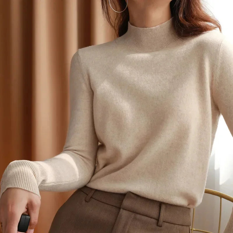 Pull-overs chic Automne-Hiver pour femmes, en tricot, col roulé, manches longues, coupe ajustée, doux et chaud, Pull Femme Top