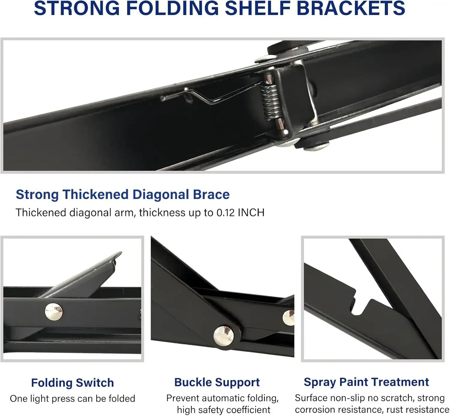 Heavy Duty Folding Triangle Shelf Bracket | Stainless Steel Wall Mount, Space Saving Fold Flat Rust-Proof Support